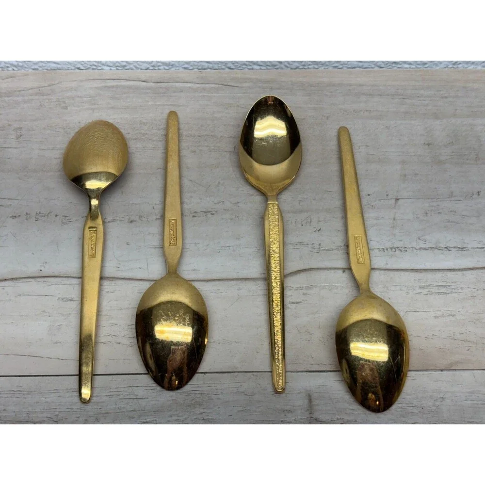 Vtg Royalton 7 Gold Tone Tea Spoon Set Of 4
